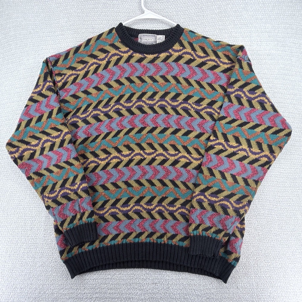 Vintage Concrete Mix Coogi Style Knit Sweater Mens XL Colorful 90s Cotton Blend